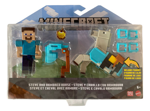 Steve Y Caballo Con Armadura Figura Deluxe 8.5cms Minecraft (Usado)