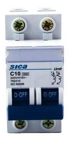 Imagen 3 de 6 de Llave Termica 2x10 A Sica Termomagnetica Bipolar 2 X 10 Amp