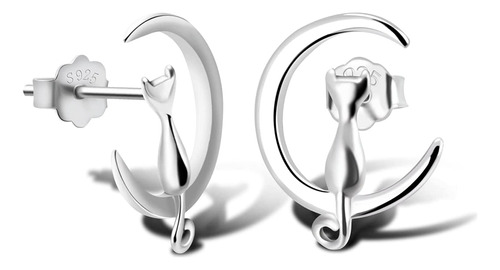 Aretes De Plata De Ley 925 Con Forma De Campana De Gato Y Lu