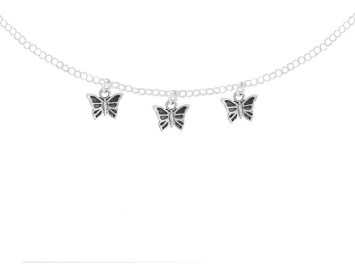 Collar Con Mariposas Y Estrellas En Plata De Ley