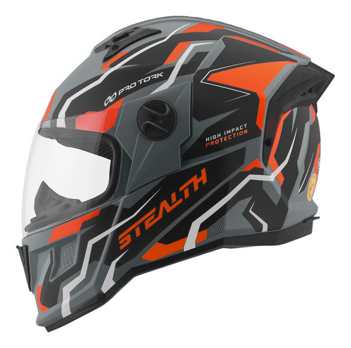 Capacete De Moto Design Moderno E Brilhante Stealth Hawk  Cor Cinza/laranja Tamanho Do Capacete 56