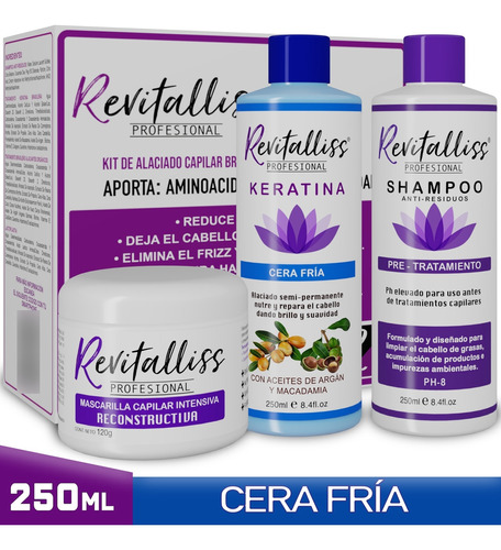 Tratamiento Keratina Brasileña Alaciado Permanente Kit 250