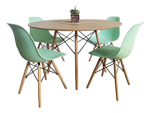 Comedor Mesa Madera 120cm + 4 Sillas Eames