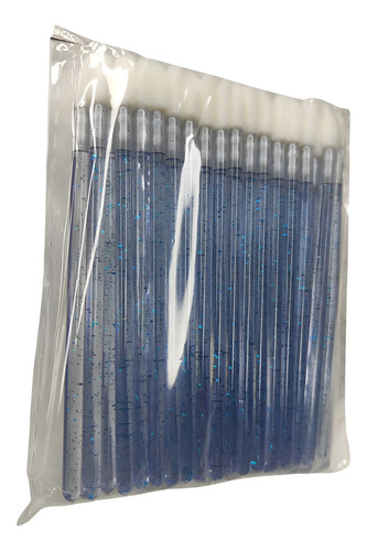 100 Pincel Aplicador Batom E Gloss Descartável Azul Glitter