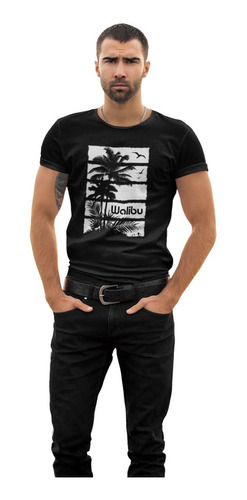 Malibu Diseño Vintage Retro Remera Algodon Dtf  Negra