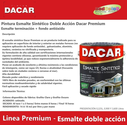 Pintura Esmalte Sintético Doble Acción Dacar Premium 3.6 Lt