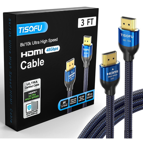 Tisofu Cable Hdmi Ultra Certificado 10k 8k De 3 Pies: Cable.