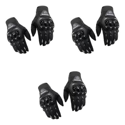 3 Guantes Para Moto O Bicicleta Dedo Completo Color Negro 1 Talla G