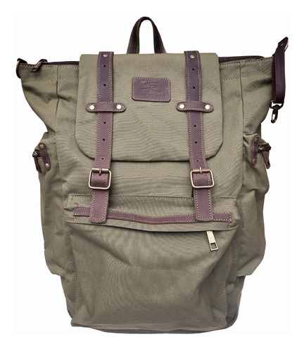 Imagen 5 de 9 de Mochila Lona Imper Algodon 25 L. Cuero Resistente San Roman