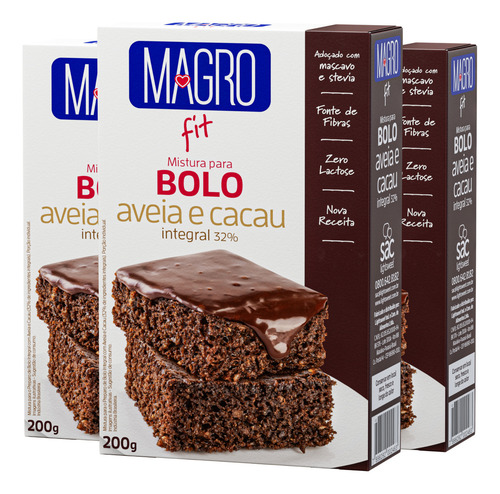 Massa Para Bolo Integral Com Aveia E Cacau 200g - Kit C/ 3