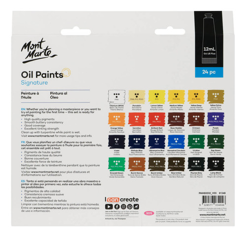 Set De 24 Pinturas Al Óleo Pro En Tubo Mont Marte X 12 Ml