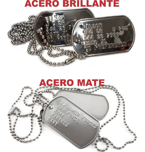 Imagen 2 de 9 de Chapas De Vida Militares Reglamentarias Dog Tags Acero Inox.