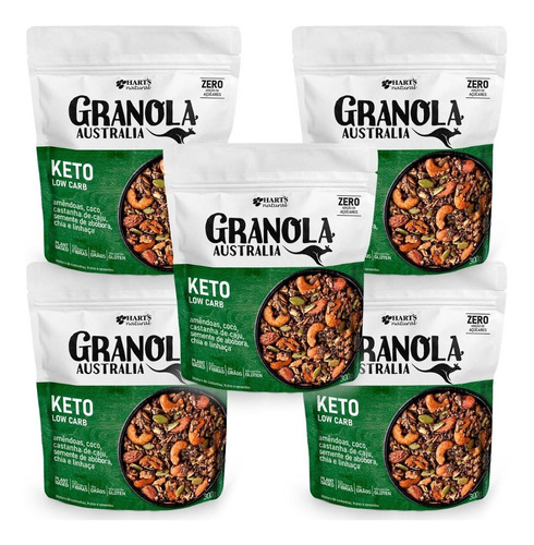 Kit 5 Granola Australia Keto Sem Açúcar Vegano Harts Natural