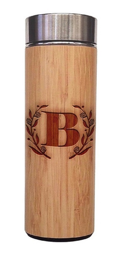 Termo Personalizado De Bambú Grabado Láser Inicial Flores