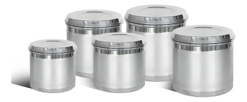 Pote Para Mantimento / Alimentos Em Aluminio Polido 5 Pçs Cor Prata