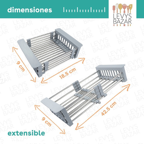Imagen 3 de 9 de Escurridor Extensible Acero Inox Secaplatos Bacha Verduras