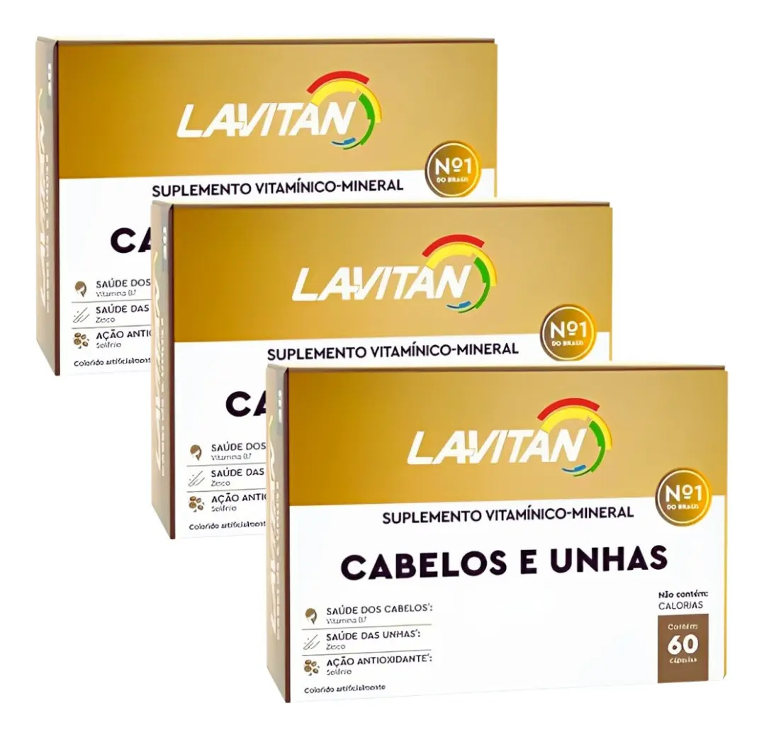 Kit 3x Lavitan Hair C/60 Cáps Vitamina Força Cabelos E Unhas