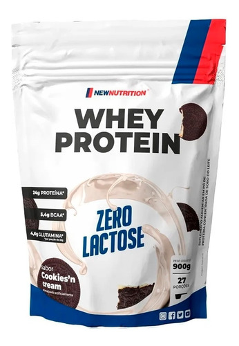 Whey Protein Concentrado Zero Lactose (0%) Newnutrition Sabor Cookies & Cream Suplemento em Pó Proteína Sachê 900g