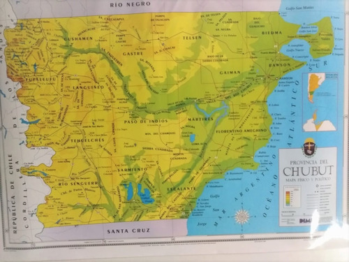 Mapa Chubut Físico Político Mural Laminado Envarillado