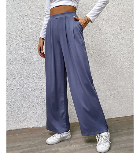 Pantalones De Mujer Rectos Pierna Ancha Con Bolsillos