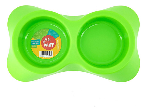 Plato Doble Comedero Para Perro Plastico Chico Mr Wuff Color Verde