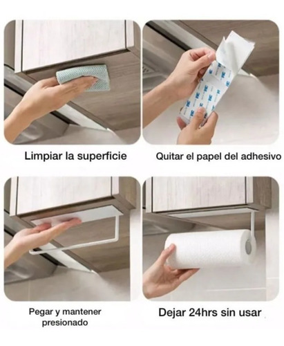 Imagen 5 de 9 de Porta Rollo Papel Toalla De Cocina Soporte Adhesivo Clicshop