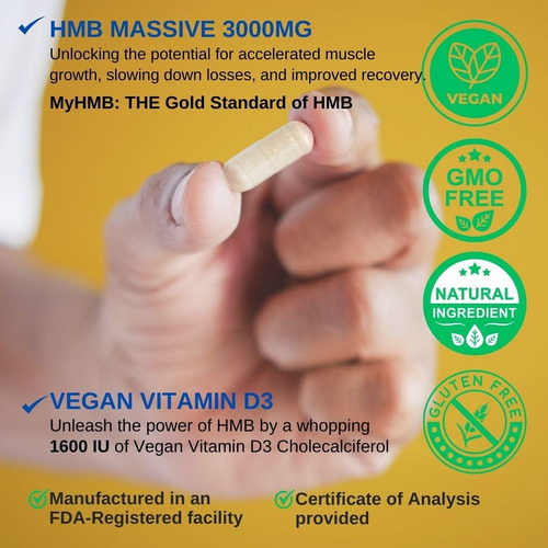 Hmb 3000mg Y Vitamina D3 Recuperación Rápida Masa Muscular