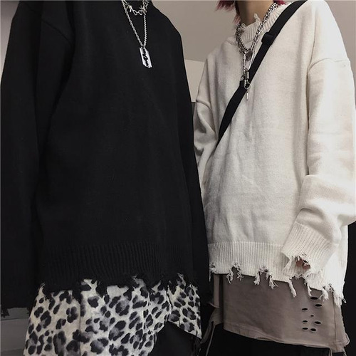Versión Coreana De The Lazy Loose Pullover Tattered Sweater
