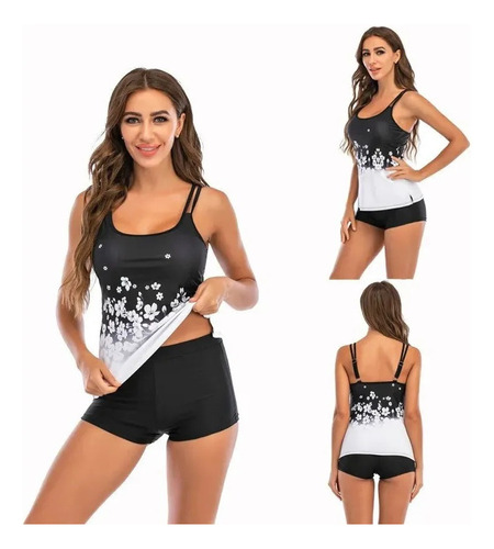 Conjunto De Dos Piezas Estampado Con Traje De Baño Tankini