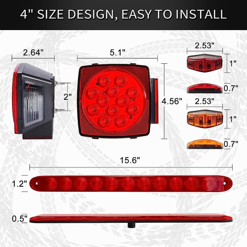 Liu Kit De Luces Led Para Remolque Luces Traseras Cuadradas