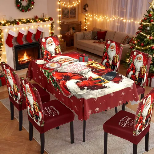6 Pcs Para Sillas Navideñas Y Un Mantel Navideño Decorativo - Santa Con  Regalo | Meses sin interés