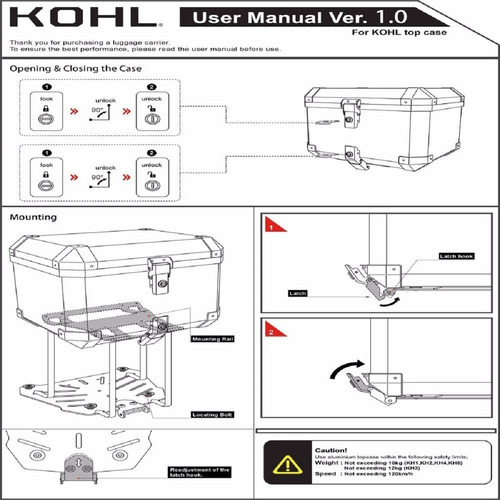 Imagen 2 de 4 de Maleta Top Case Alemana Kohl 60 Lts Universal Con Adaptador