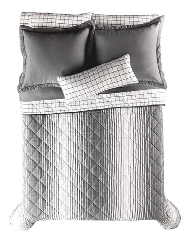 Imagen 1 de 6 de Jgo De Edredon Polanco King Size Gris / Blanco Con Fundas Y Cojin Vianney