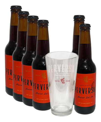 Six Pack Cerveza Capital Pecado Perversa 355 Ml Con Vaso