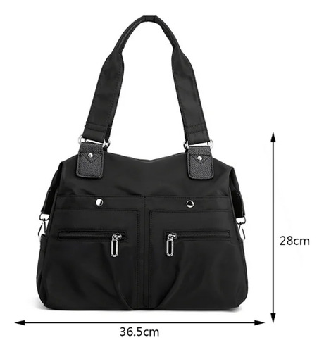 Cartera Bandolera Bolso De Mano - Tela Impermeable Negra Negro