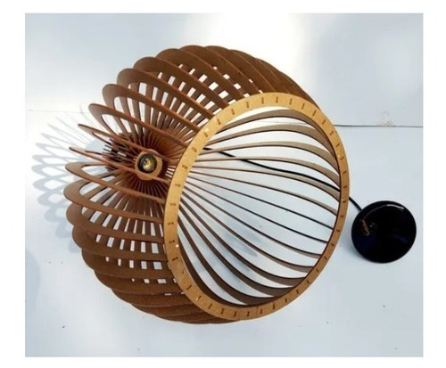 03 Pendentes De Teto Grandes De Madeira Mdf Cor Marrom