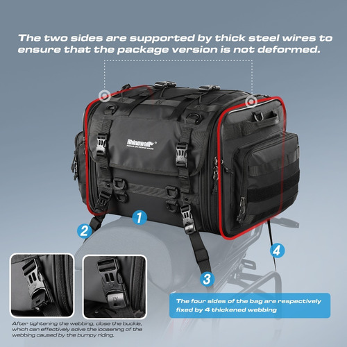 Imagen 3 de 10 de Maleta Moto Impermeable 40 - 60 L Expandible Rhinowalk
