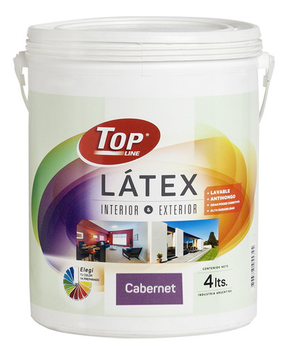 Topline Latex Interior Exterior pintura lavable 4L color Cabernet