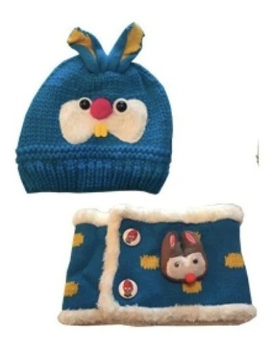 Imagen 1 de 1 de Set De Bebé Gorro + Cuello De Lana Con Diseño Conejo