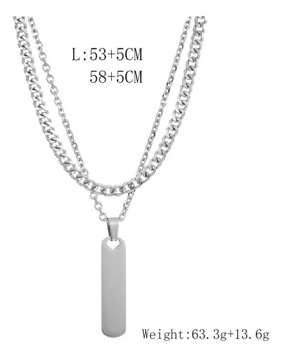 Cyz Collar Placa Cuadrada Doble Cadena Cubana