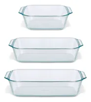 Comprar Set Juego 3 Fuentes Asaderas Hondas Pyrex Vidrio Horno Deep