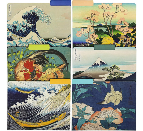 Paquete De 12 Carpetas Decorativas Japonesas Hokusai, Pestañ