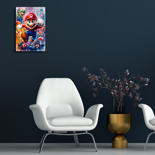Poster Mario Bros Colorart Metálico + Soporte Magnetic 20x30