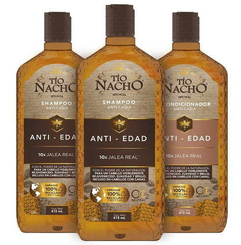 Pack Tío Nacho Antiedad 2 Shampoo+1 Acondicionador C/u 415ml