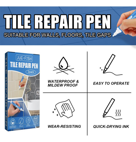 Caneta Bleach Pen, 3 Peças, Tile Grout Repairs, Renova, Pree