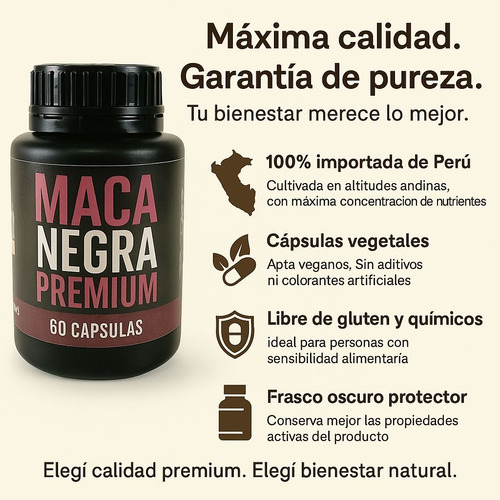 Maca Negra Peruana Libido+energia Natural Promo X 3 Sin Sabor