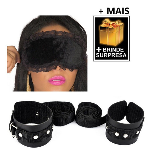 Imagem 1 de 8 de Kit Algemas Tiras 80cm, Tapa Olhos Venda, Atacado, 2 Brindes