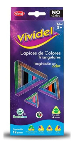 12 Lapices Colores Triangulares Vinci Vividel 4mm