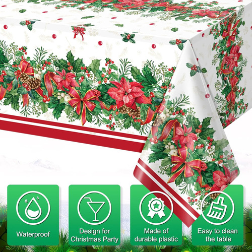 Manteles Navidenos Con Forma De Flor De Pascua Con Acebo,...