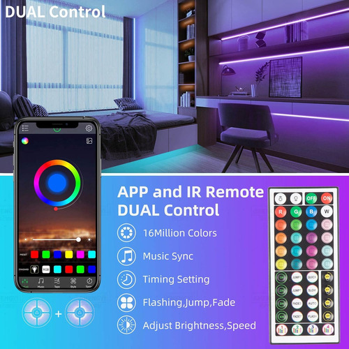 Tira Led Rgb De 9.95 M Con Control Remoto Y Bluetooth Para D